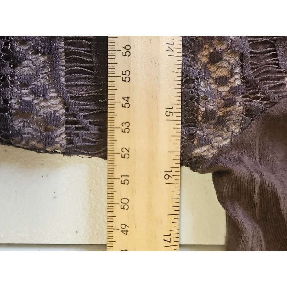 Ann Taylor Loft Women's XS Lace Brown Stripe 3/4 Sleeve Blouse Boho Lightweight - Picture 7 of 9